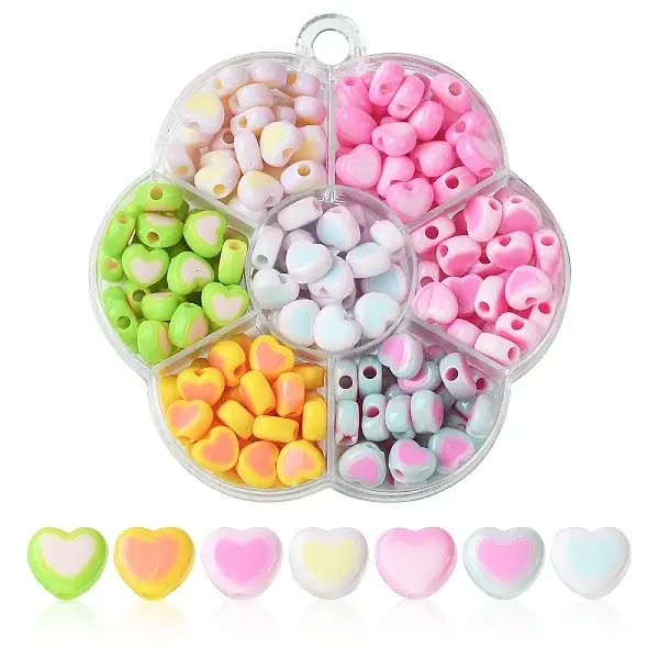 196Pcs 7 Colors Acrylic Bicolor Heart Beads