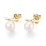 Brass & Natural Pearl Stud Earrings