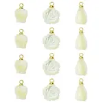 12Pcs 3 Styles Natural Shell Carved Flower Charms
