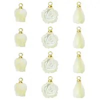 12Pcs 3 Styles Natural Shell Carved Flower Charms