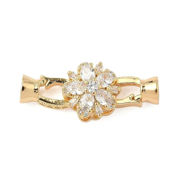 Flower Brass Micro Pave Cubic Zirconia Fold Over Clasps