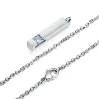 Clear Cubic Zirconia Cuboid Urn Ashes Pendant Necklace
