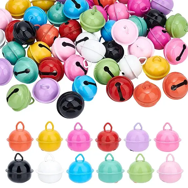 48Pcs 12 Colors Baking Paint Iron Bell Pendants