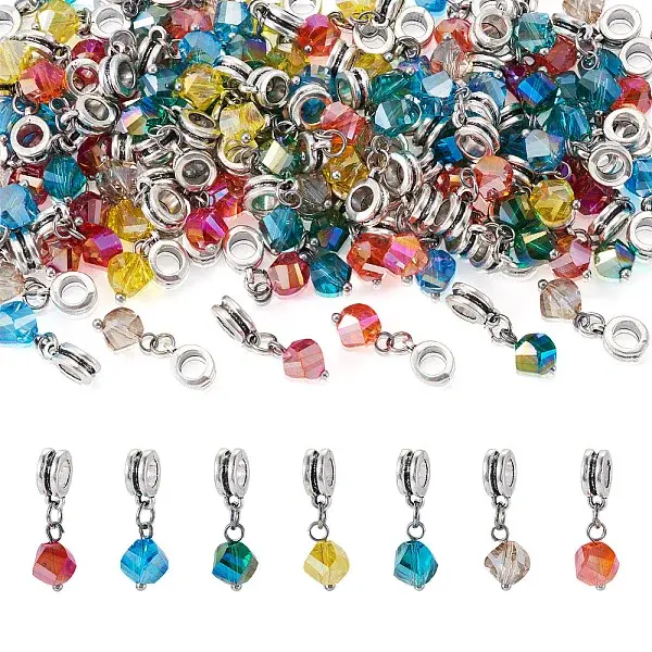 105Pcs 7 Colors Glass European Dangle Charms