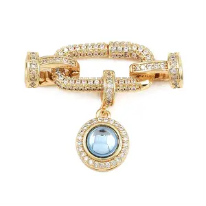 Flat Round Brass Micro Pave Cubic Zirconia Fold Over Clasps