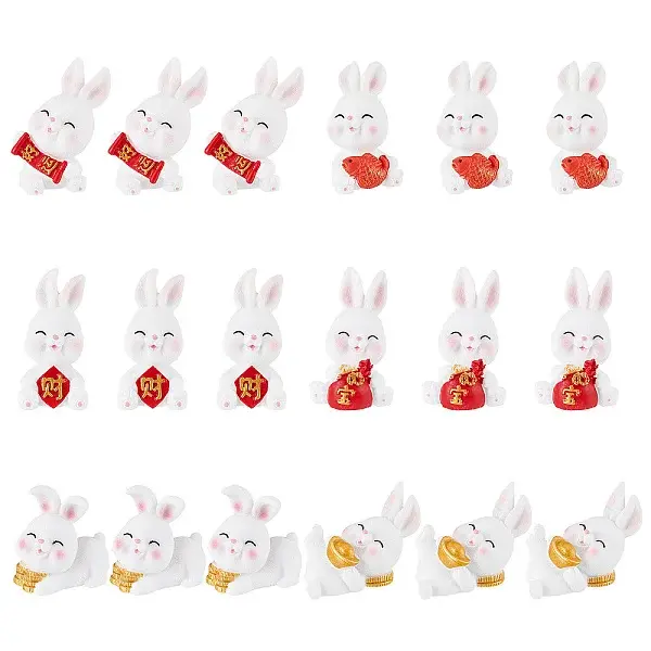 18Pcs 6 Style Rabbit Resin Display Decorations