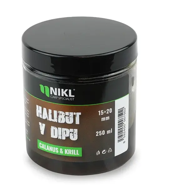 Nikl black halibut pelety v dipe calanus & krill 250 ml 15+20 mm