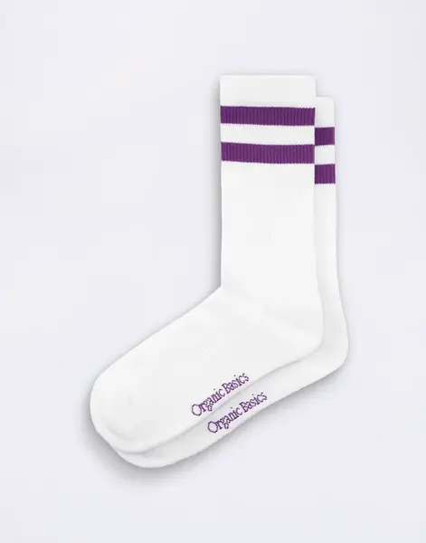 Organic Basics Core Stripe Crew Socks 3-pack White / Aubergine 39-42