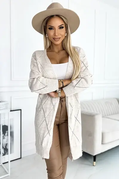 Dámský kardigan s delším zadním dílem - béžový