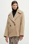 Vlněný kabát IRO béžová barva, přechodný, dvouřadový, WP137HELIA