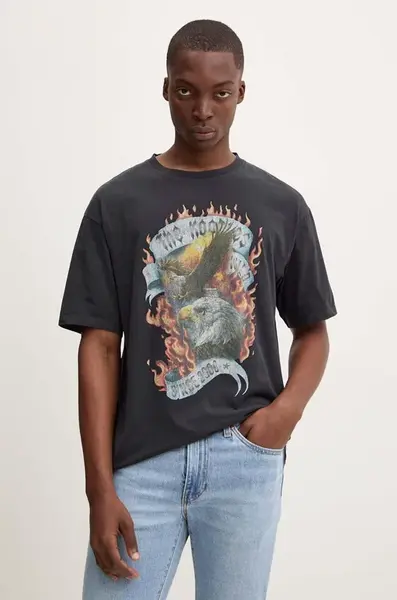 Bavlněné tričko The Kooples černá barva, s potiskem, HTSC29005K