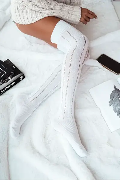 Milena Dámské Kolenovky Propletané Bílé