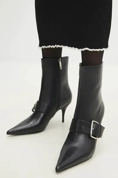 Kožené kotníkové boty Answear.LAB dámské, černá barva, na podpatku