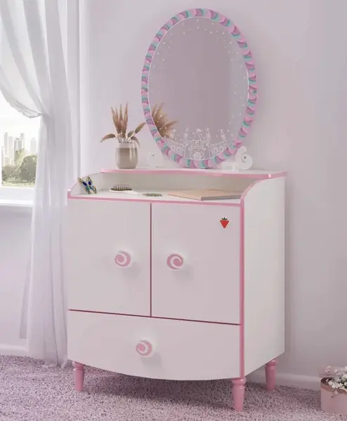 Kombinovaná komoda so zrkadlom susy - biela/ružová