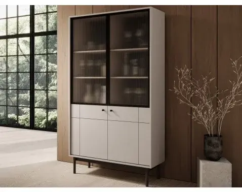 Vysoká vitrína Japandi, 104 cm, béžová kašmír