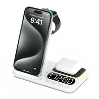 FoldCharge Clock 5 Pro Skládací 5v1 bezdrátová nabíjecí stanice s hodinami a nočním světlem, bílá