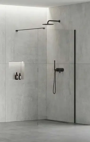 kielle Meara - Sprchová stěna Walk-In 90x200 cm, matná černá/čiré sklo 20726WI0904