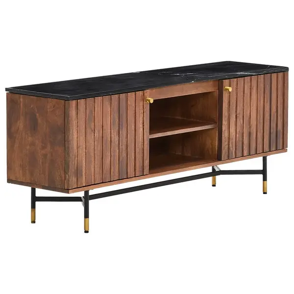 MID.YOU NÍZKÁ KOMODA, mangové dřevo, černá, barvy mosazi, barvy vlašských ořechů, 140/56/35 cm