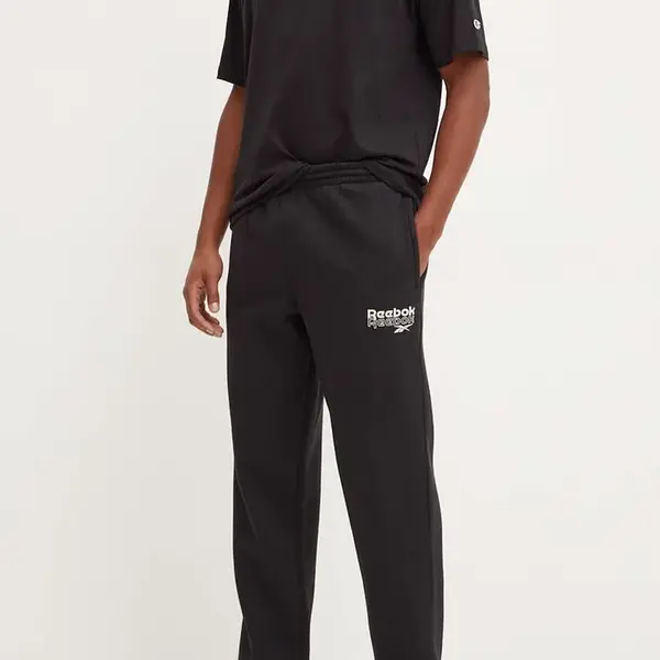 Tepláky Reebok černá barva, s potiskem, 100076460