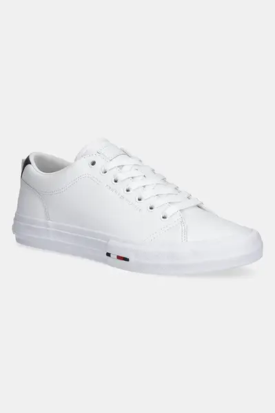 Kožené sneakers boty Tommy Hilfiger TH HI VULC STREET LOW RWB LTH bílá barva, FM0FM05312