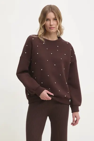 Mikina Answear.LAB dámská, hnědá barva, s aplikací