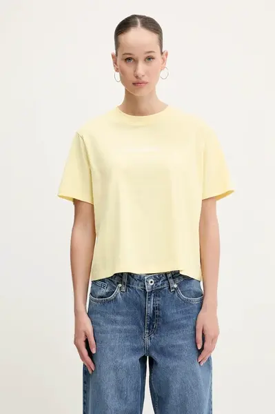 Bavlněné tričko Guess Jeans žlutá barva, W5RI42 K8HM0