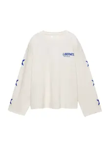 Pull&Bear Tričko 'PACIFIC EMPOWER'  modrá / biela ako vlna