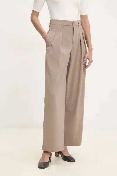 Kalhoty Calvin Klein Jeans dámské, béžová barva, široké, high waist, J20J224849