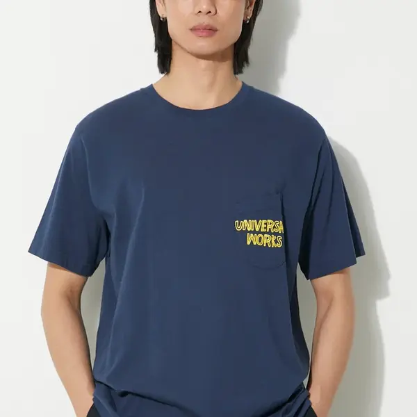 Bavlněné tričko Universal Works Print Pocket Tee tmavomodrá barva, s potiskem, 30611.NAVY