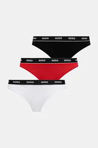 HUGO  tanga dámské bavlněné s elastanem TRIPLET THONG STRIPE 3-pack