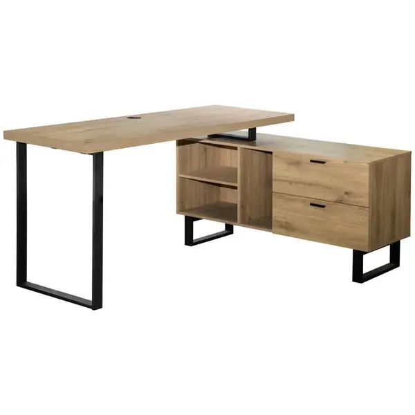 Carryhome ROHOVÝ PSACÍ STŮL, černá, barvy dubu, 150/120/75 cm