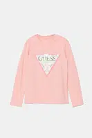Dětské tričko s dlouhým rukávem Guess růžová barva