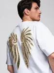 Ombre Men's cotton T-shirt with sequin wing motif on back - white