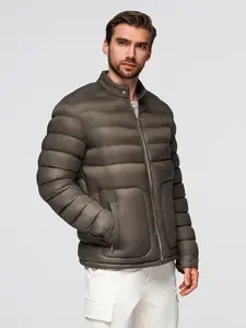 Ombre Classic quilted men's jacket with stand-up collar - olive