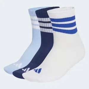 adidas 3 Stripes CUSHIONED SPORTSWEAR MID CUT SOCKS 3 PAIR PACK L