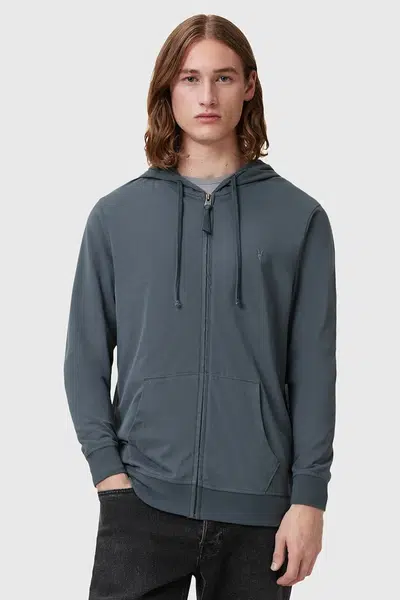 Bavlněná mikina AllSaints BRACE pánská, modrá barva, s kapucí, hladká, M032JB