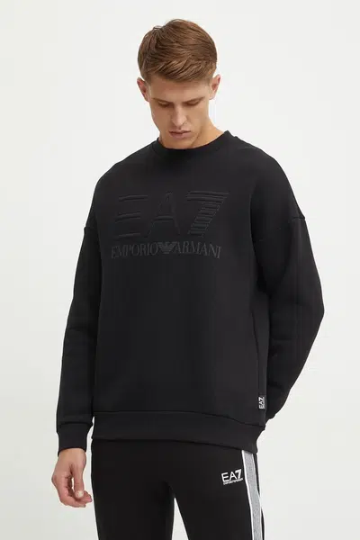 Bavlněná mikina EA7 Emporio Armani pánská, černá barva, hladká, PJOPZ.6DUM14