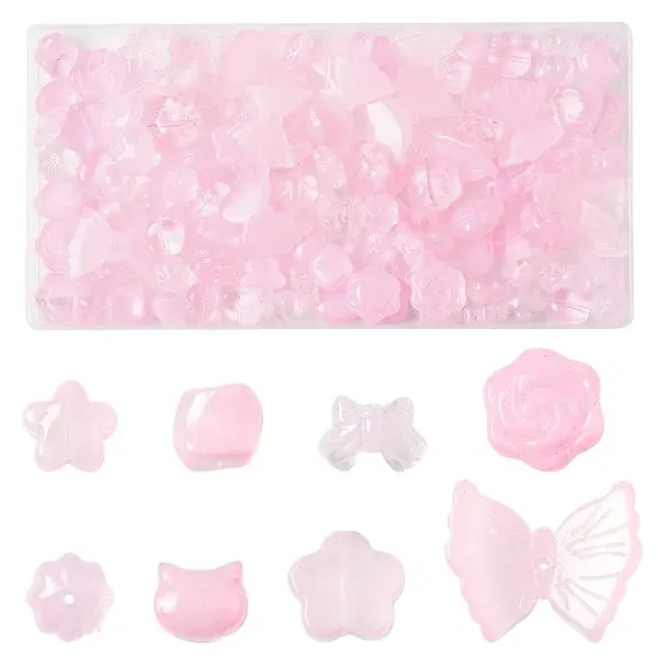120Pcs 8 Styles Transparent Spray Paint Glass Beads