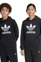 Dětská mikina adidas Originals TREFOIL HOODIE černá barva, s kapucí, s potiskem, IY7446