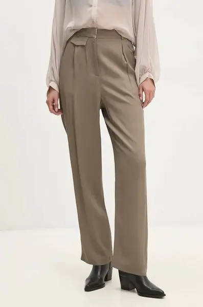 Kalhoty Answear.LAB dámské, zelená barva, jednoduché, high waist