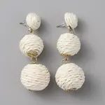 Raffia Grass Round Ball Dangle Stud Earrings