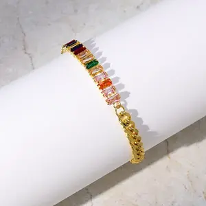 Brass Pave Cubic Zirconia Tennis Link Chain