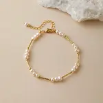 Natural Freshwater Pearl Potato Beaded Brass Tube Link Bracelets for Women