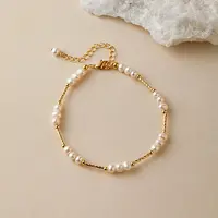 Natural Freshwater Pearl Potato Beaded Brass Tube Link Bracelets for Women