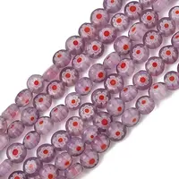 Handmade Millefiori Glass Flat Round Bead Strands
