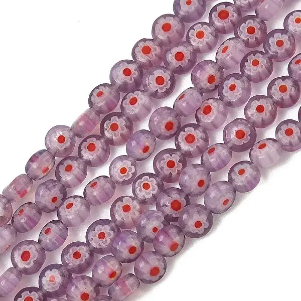 Handmade Millefiori Glass Flat Round Bead Strands