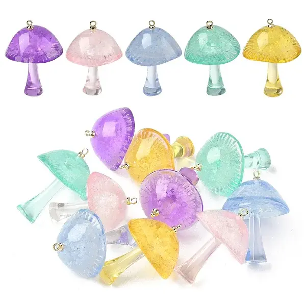 10Pcs 5 Colors Luminous Epoxy Resin Mushroom Pendants