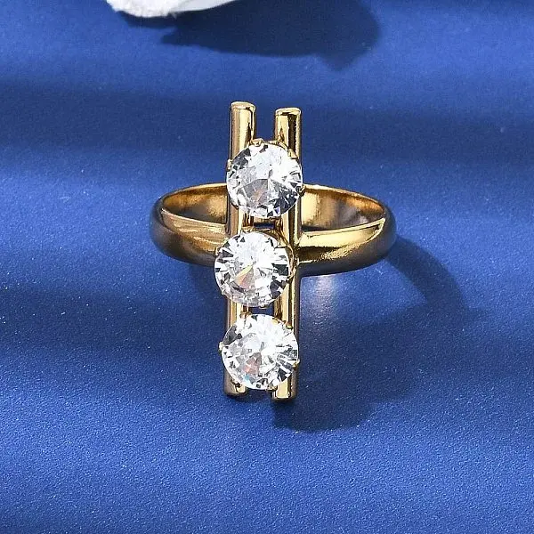 304 Stainless Steel Micro Pave Cubic Zirconia Open Cuff Rings for Women