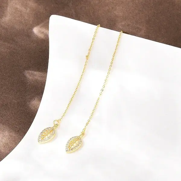 Leaf Brass Micro Pave Clear Cubic Zirconia Ear Thread