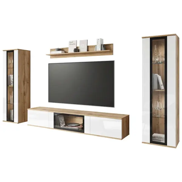 Livetastic OBÝVACÍ STĚNA, dub wotan, vysoce lesklá bílá